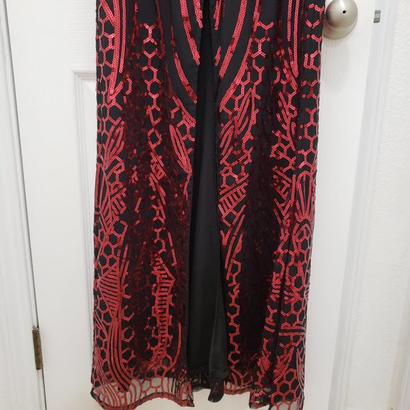 VIJIV 1920s Long Slit Prom Dresses Deep V Neck Sequin Mermaid Bridesmaid Evening - Picture 2 of 6